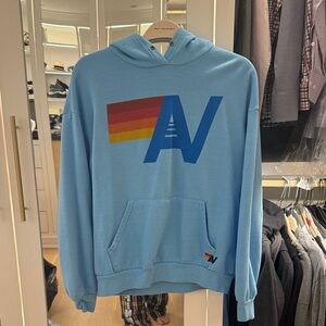 Aviator Nation Light Blue Hoodie with Multicolor Logo